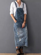 April™ | Back Slit Distressed Denim Overalls Dress - ENVI