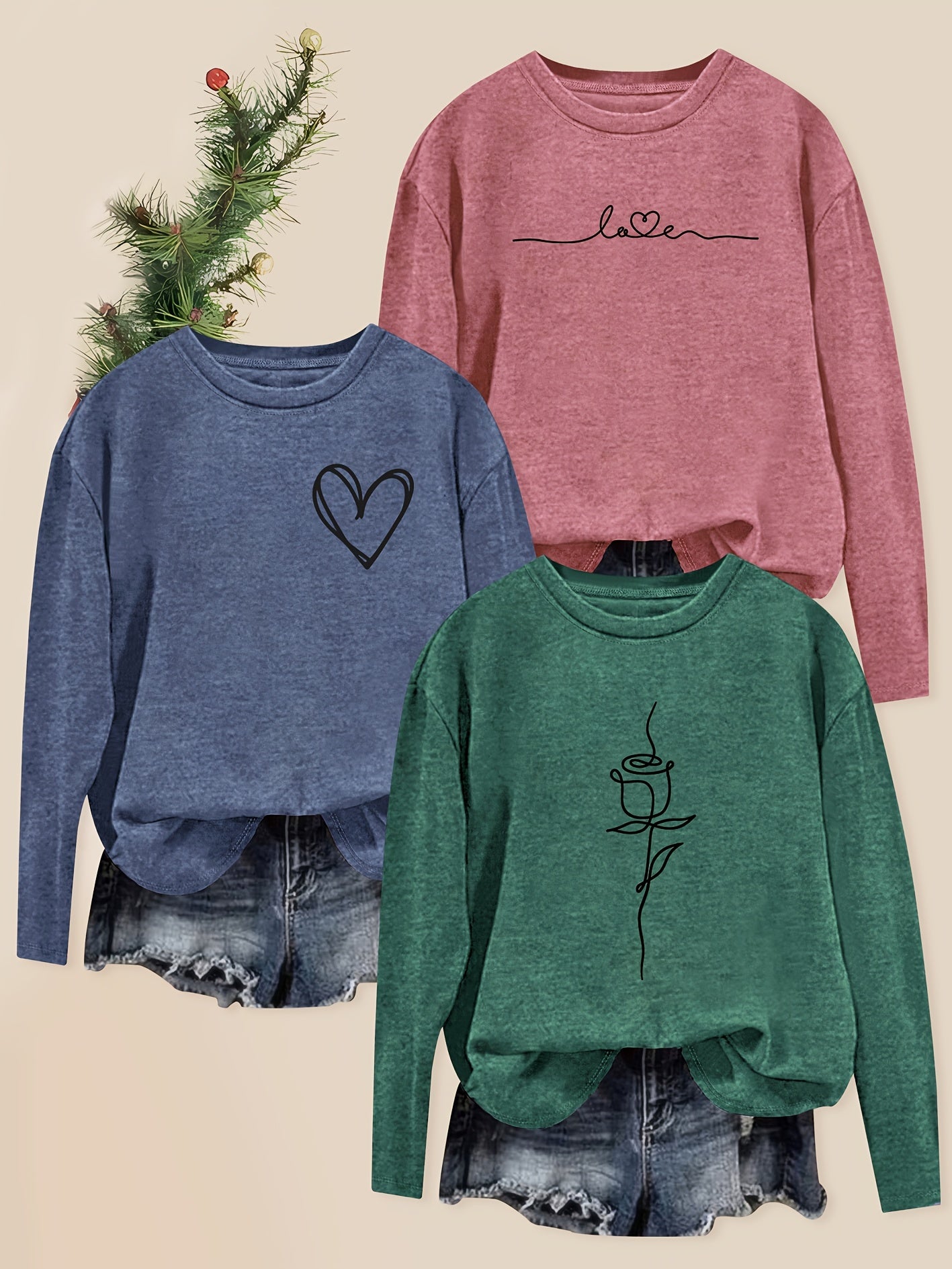 Heart n Rose | Pack of 3 Long Sleeved T-Shirts - ENVI