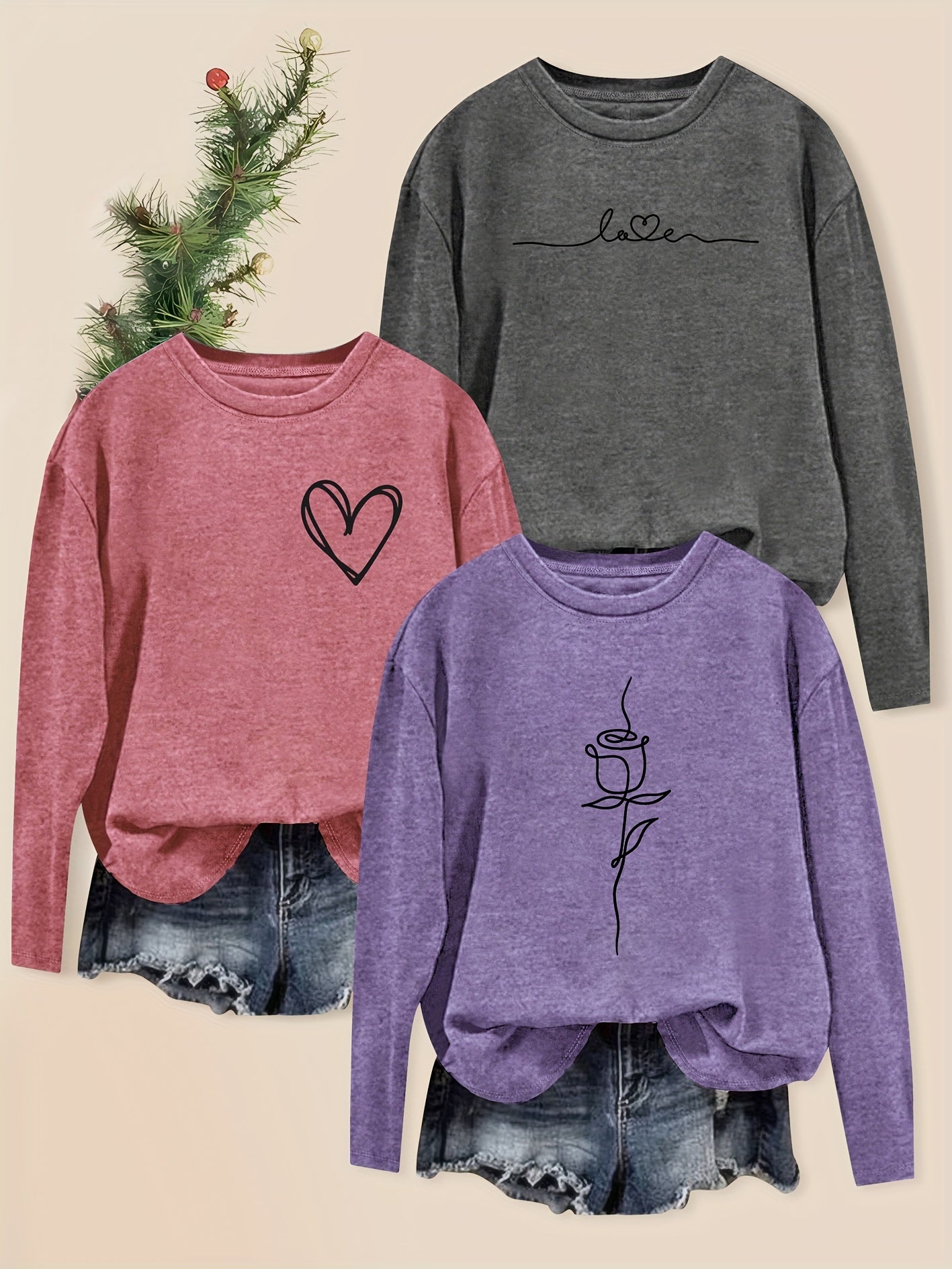 Heart n Rose | Pack of 3 Long Sleeved T-Shirts - ENVI