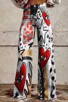 Women's Graffiti Heart Print Casual Wide Leg Pants - ENVI