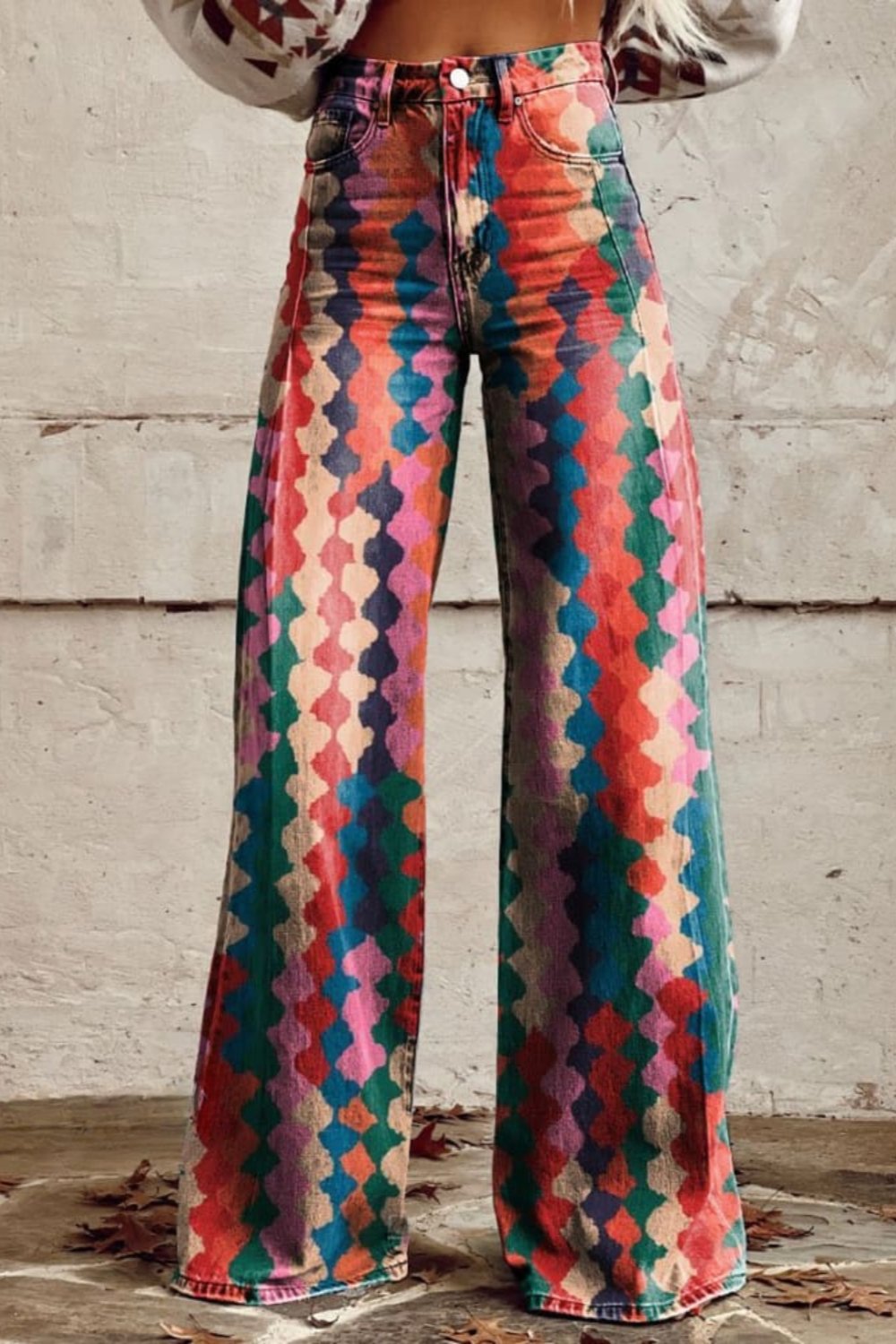 Women's Striking Geometric Print Casual Wide Leg Pants - ENVI